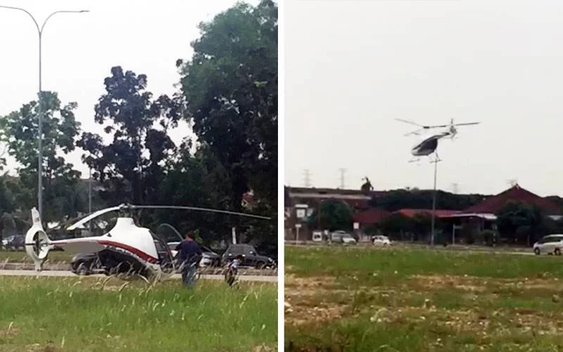hantar anak sekolah guna helikopter