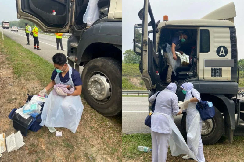 wanita bersalin dalam lori